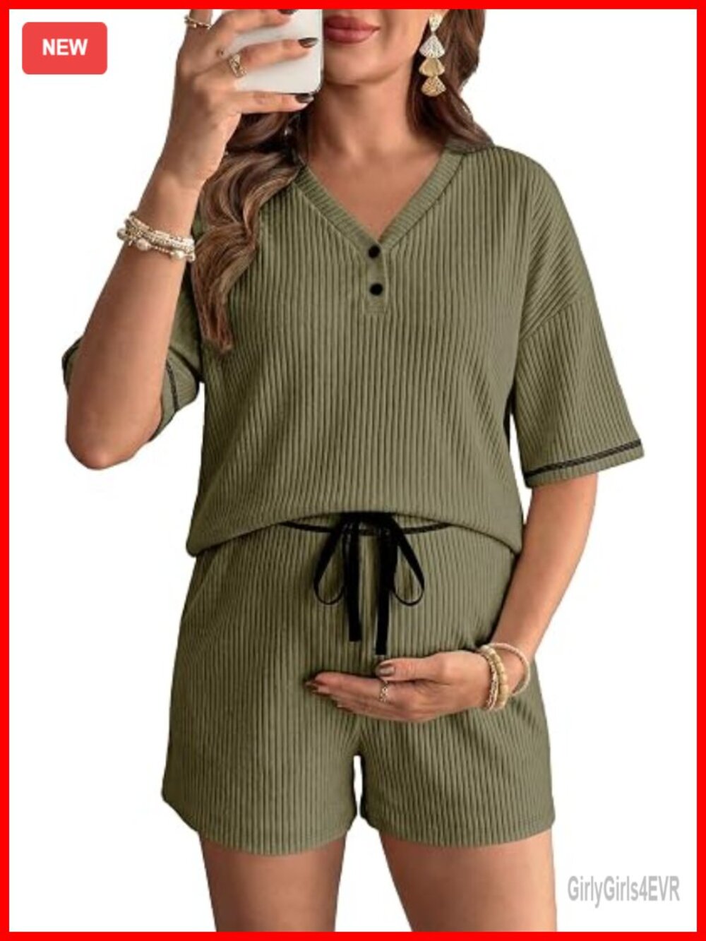 Maternity Nursing Pajama Set V Neck Short Sleeve Button Shorts Sleepwear